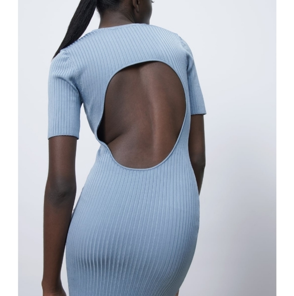 Zara back vent Short Sleeve Knit Stretch Midi dress Sz-S - Picture 3 of 8